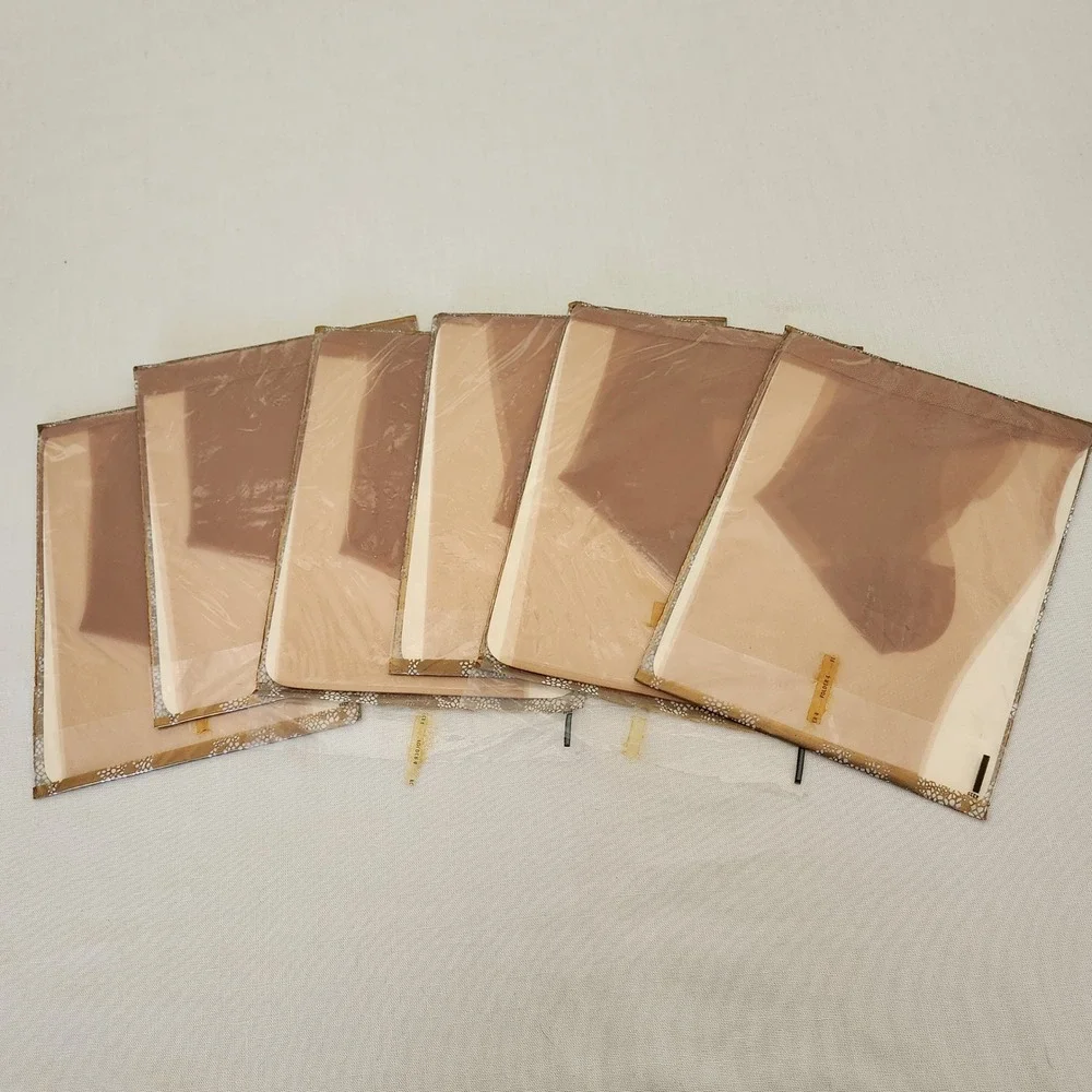 Vtg Seamless Mesh Stockings Lot 6 Rose Beige 9.5 Nylon Hosiery Leg Lingerie GM